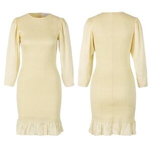 Rodebjer Kaula 100% Silk Butter Yellow Smocked Ruffle Hem Mini Dress Size Small